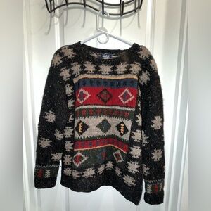 Vintage Woolrich Men's Wool Blend Red/Brown/ Blue Aztec Print Sweater - Heavy